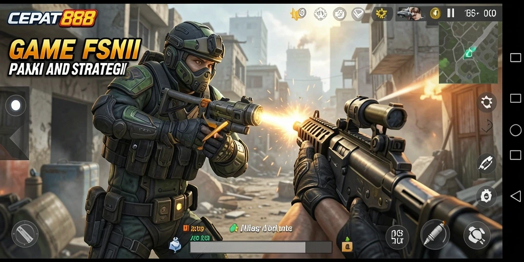 Tampilan screenshot gameplay CEPAT88 dengan aksi menembak yang intens.