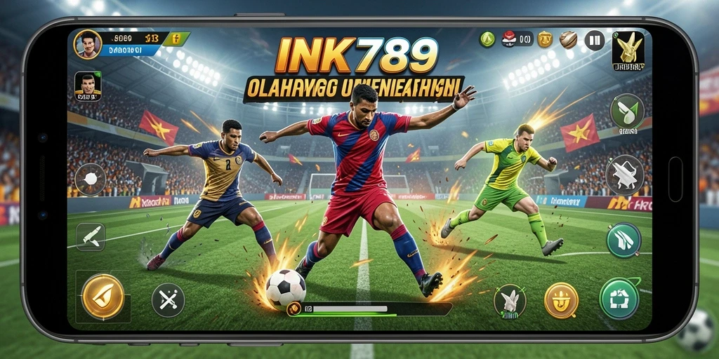 Tangkapan layar utama menampilkan pertandingan olahraga yang seru dalam INK789.