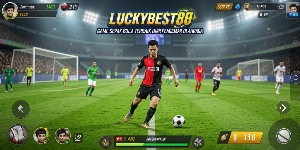 Gameplay LUCKYBEST88 menampilkan aksi seru di lapangan sepak bola.
