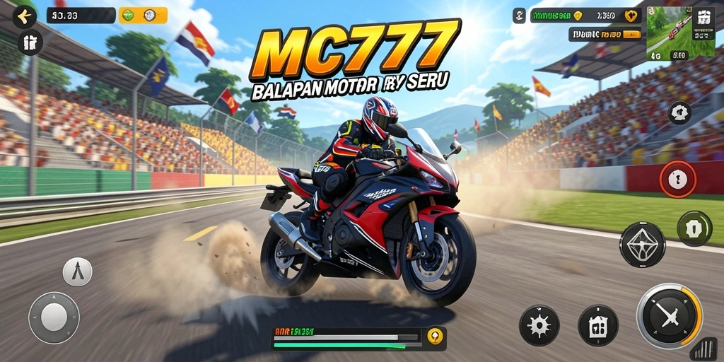 Tampilan gameplay seru dari MC777 dengan aksi balapan yang mendebarkan.