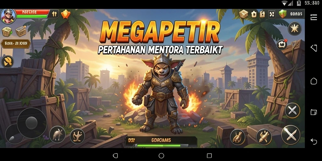 Gameplay seru dalam MEGAPETIR dengan menara pertahanan yang strategis.
