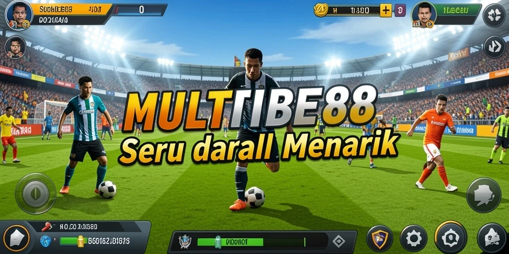 Screenshot utama MULTIBET88 menampilkan aksi seru di lapangan sepak bola.