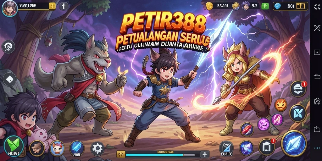 Tampilan gameplay seru di dunia anime penuh warna.