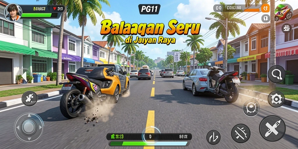 Tampilan gameplay PG11 dengan aksi balapan yang mendebarkan.