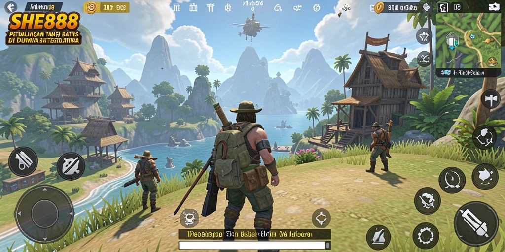 Tangkapan layar dari gameplay SHE888 yang menonjolkan dunia terbuka.