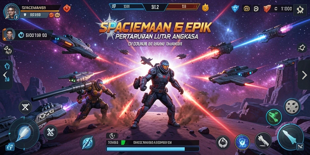 Screenshot utama SPACEMAN88 menampilkan aksi pertarungan seru di luar angkasa.