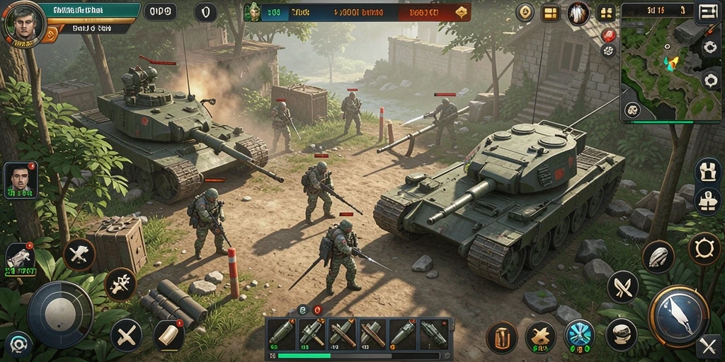 Tampilan screenshot gameplay V98 menampilkan pertarungan strategy yang intens.